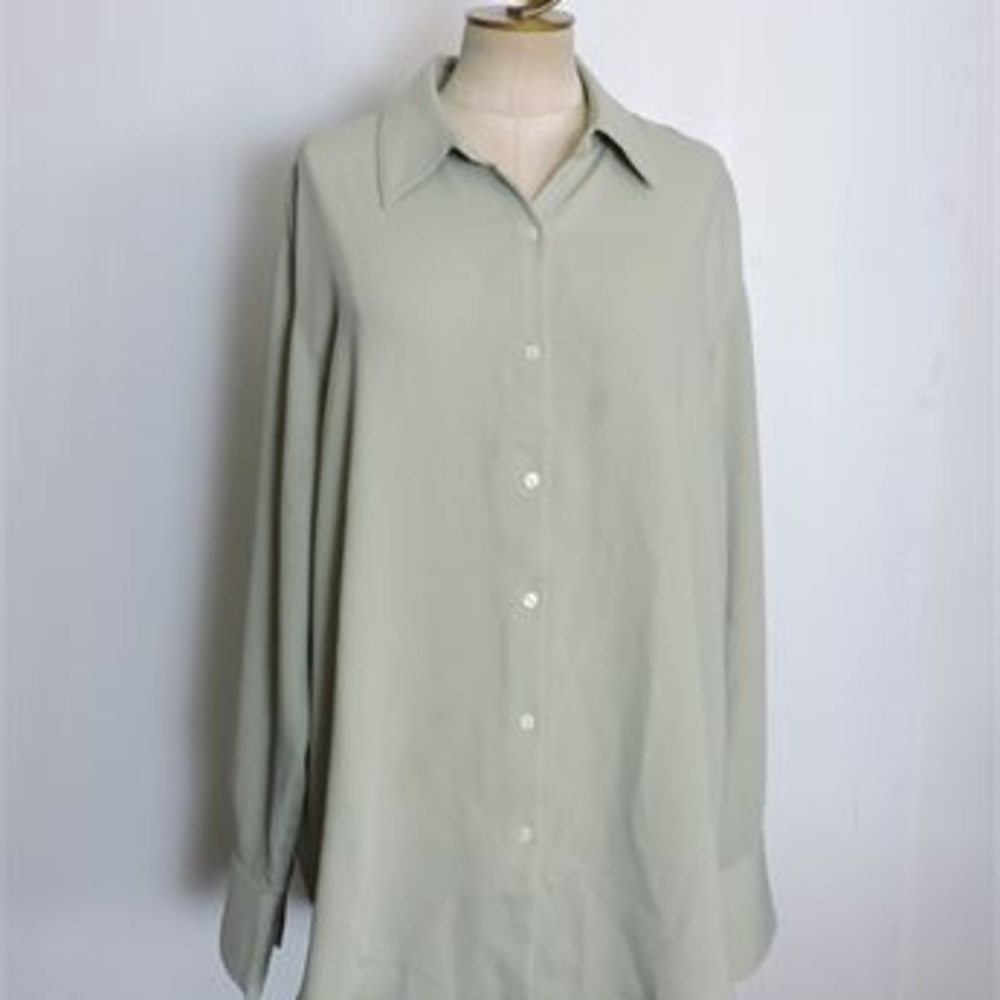 NWT Calvin Klein Relaxed Button Tunic Green Blouse Size Large